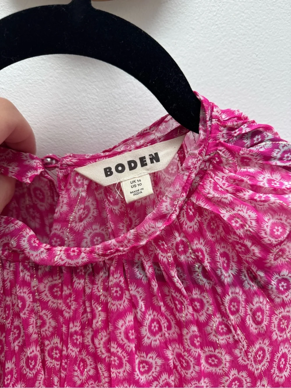 Boden Pink Floral Smocked Sleeve Blouse